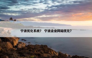 宁波优化系统？ 宁波企业网站优化？