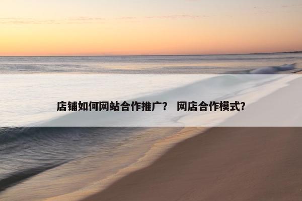 店铺如何网站合作推广？ 网店合作模式？-第1张图片-冷动云