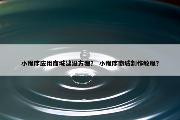 小程序应用商城建设方案？ 小程序商城制作教程？-第1张图片-冷动云