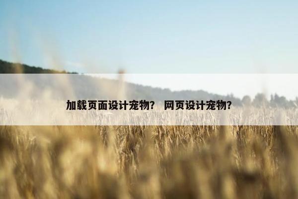 加载页面设计宠物？ 网页设计宠物？-第1张图片-冷动云