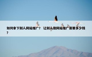 如何拿下别人网站推广？ 让别人做网站推广需要多少钱？