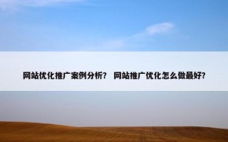 网站优化推广案例分析？ 网站推广优化怎么做最好？
