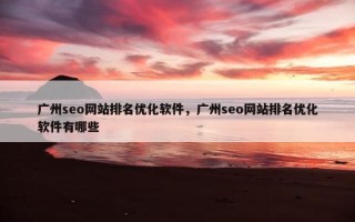 广州seo网站排名优化软件，广州seo网站排名优化软件有哪些