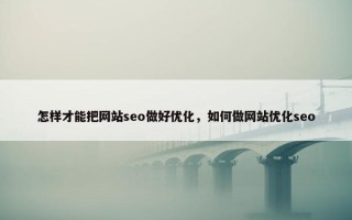 怎样才能把网站seo做好优化，如何做网站优化seo