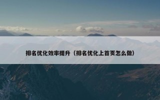 排名优化效率提升（排名优化上首页怎么做）