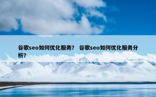 谷歌seo如何优化服务？ 谷歌seo如何优化服务分析？