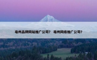 亳州品牌网站推广公司？ 亳州网络推广公司？