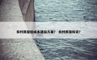 农村民宿低成本建设方案？ 农村民宿投资？