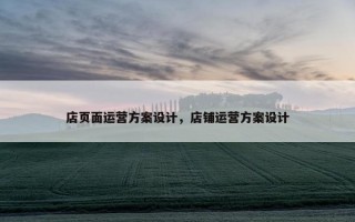 店页面运营方案设计，店铺运营方案设计