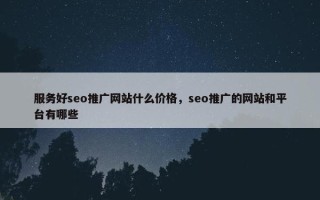 服务好seo推广网站什么价格，seo推广的网站和平台有哪些