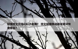 好搜优化只信d火19星棒？ 优化好搜移动端关键词快速排名？