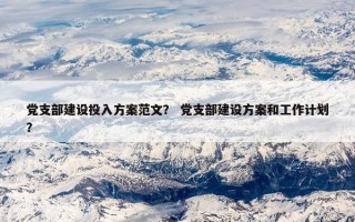 党支部建设投入方案范文？ 党支部建设方案和工作计划？