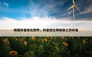 陕西抖音优化软件，抖音优化师具体工作内容