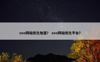 seo网站优化加盟？ seo网站优化平台？