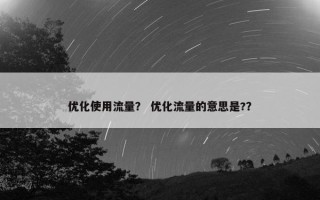 优化使用流量？ 优化流量的意思是?？