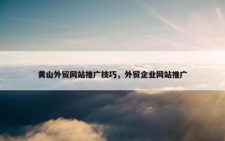 黄山外贸网站推广技巧，外贸企业网站推广