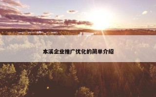 本溪企业推广优化的简单介绍