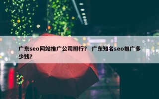 广东seo网站推广公司排行？ 广东知名seo推广多少钱？