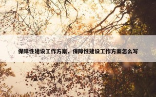 保障性建设工作方案，保障性建设工作方案怎么写