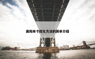 襄阳单个优化方法的简单介绍