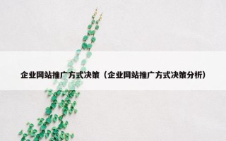 企业网站推广方式决策（企业网站推广方式决策分析）
