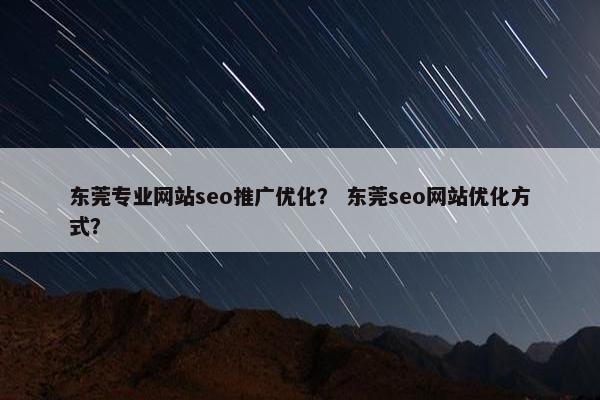 东莞专业网站seo推广优化？ 东莞seo网站优化方式？-第1张图片-冷动云