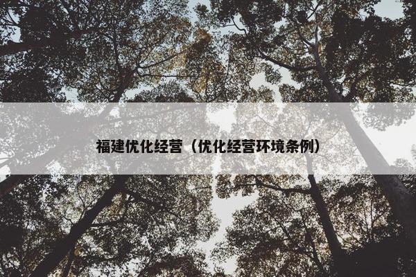 福建优化经营（优化经营环境条例）-第1张图片-冷动云